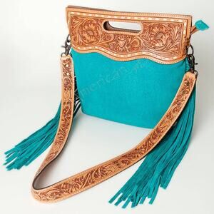 American Darling Paige Hand-Tooled Leather Fringe Western Bag
